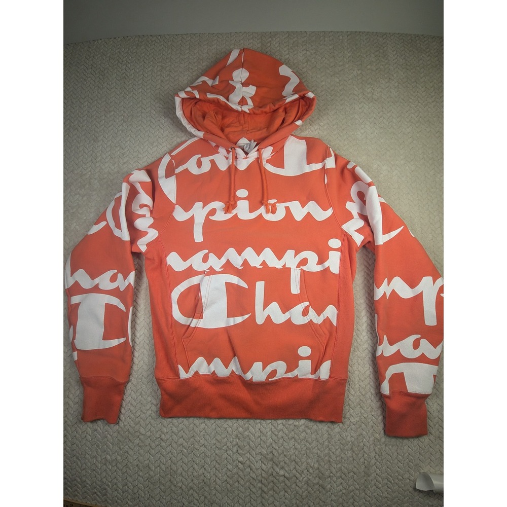CHAMPION Vintage REVERSE WEAVE Hoodie Mens Small ALL-OVER PRINT Kangaroo Pocket